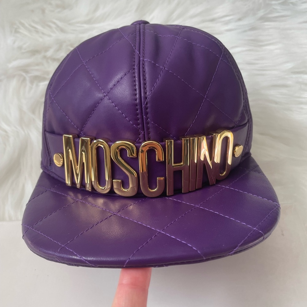 NWT MOSCHINO COUTURE Purple Leather Cap Gold Logo Size S SOLD OUT!!!! New!